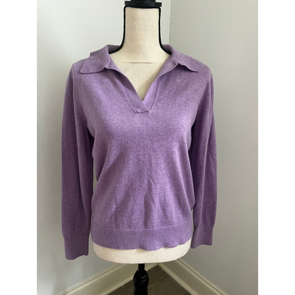 J.Crew Cotton V-Neck Polo Sweater Small Lavender Purple Preppy Minimalist Office